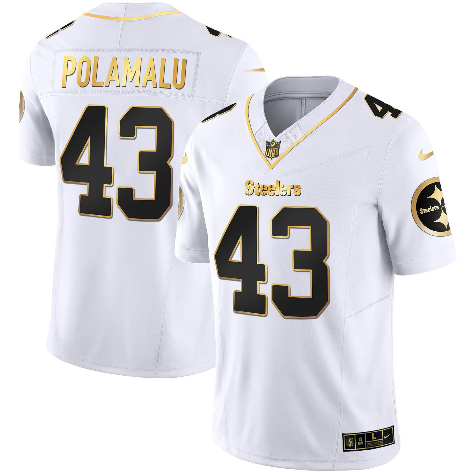 Men Pittsburgh Steelers #43 Polamalu White Gold 2024 Nike Vapor Limited NFL Jersey
